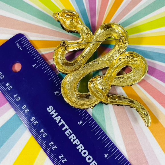 Mr. McSlither Giant Teal and lime Rhinestone Snake Serpent pin brooch pendant - Picture 4 of 7